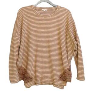 Easel Striped Oversized Slouchy Sweater S with Lace Trim